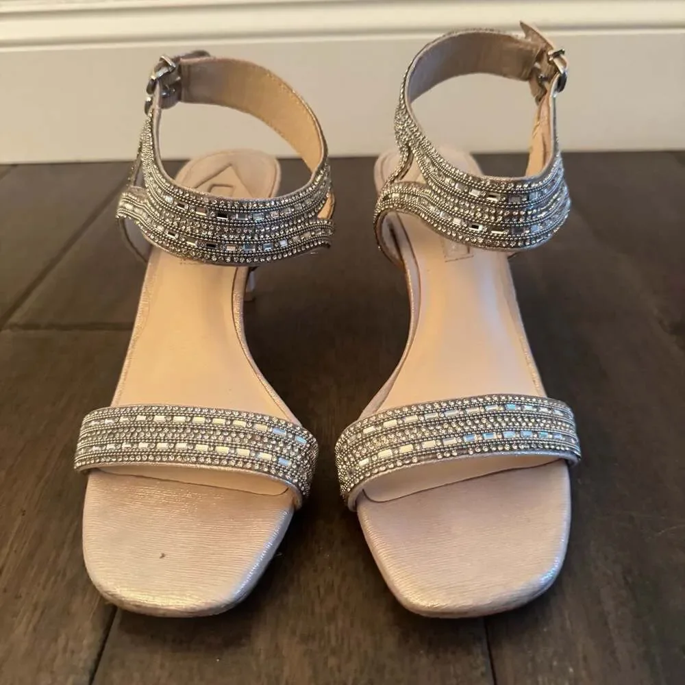 Antonio Melani Embellished Rhinestone Ankle Strap Kitten Heel Sandals 8